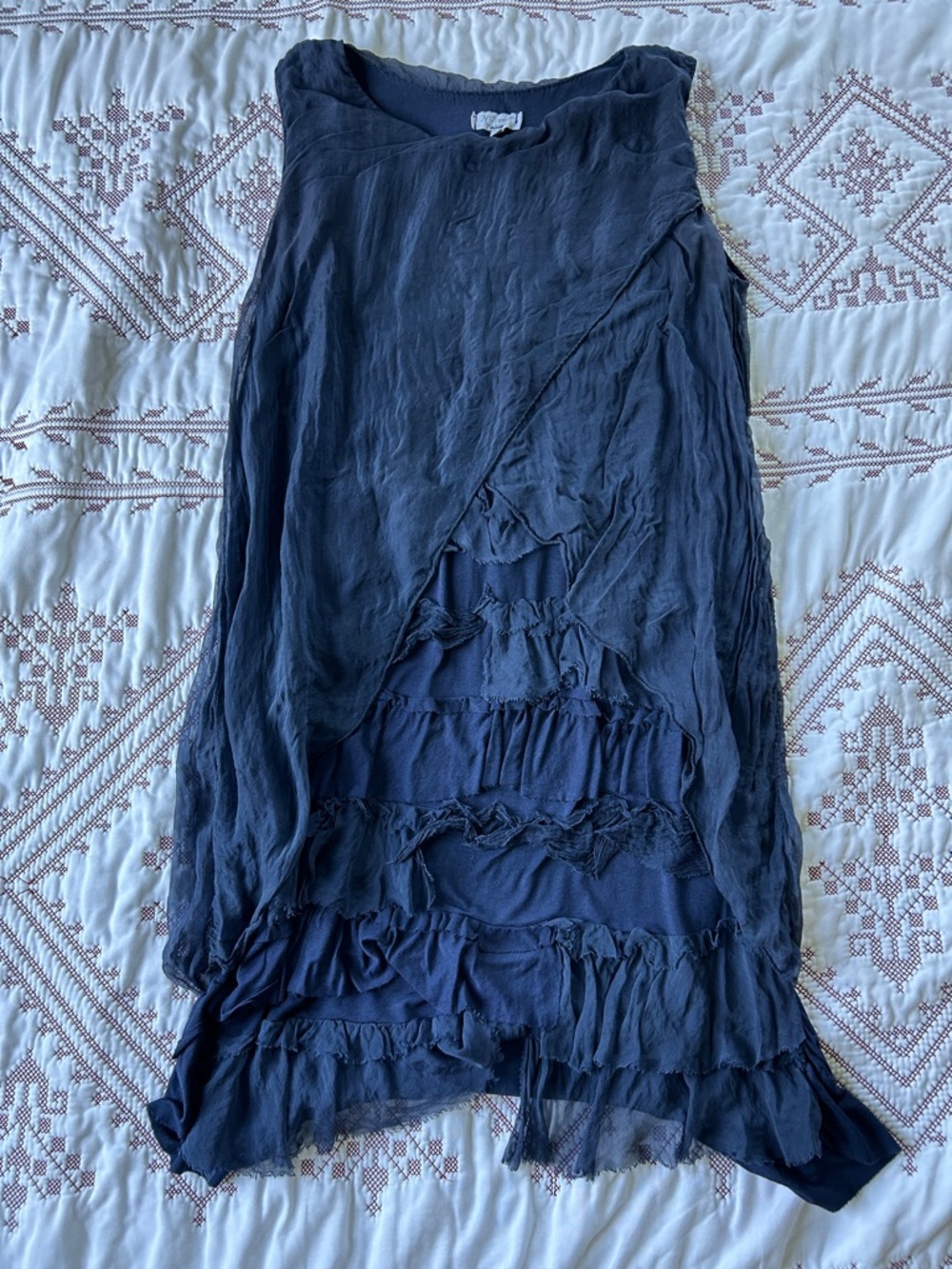 Women's Navy Layered Ruffle A-Line Dress by H Trend